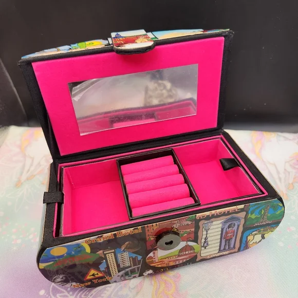 Vintage Unique Colorful Travel Themed Jewelry Box